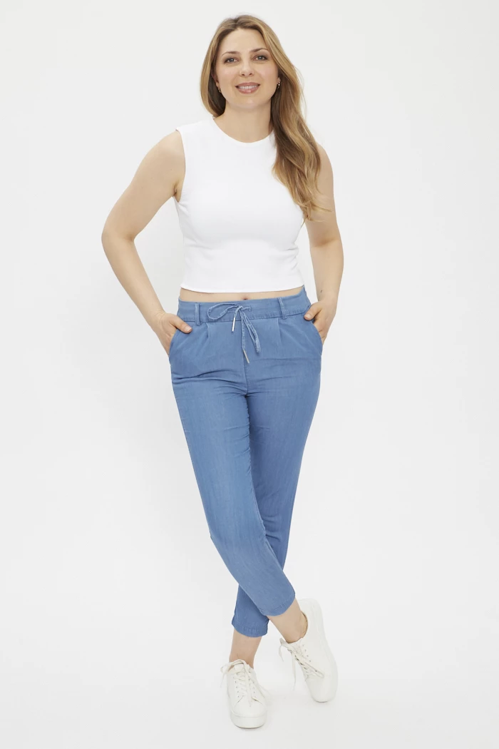 Pantalon femme 7/8e Only lyocell-coton medium blue Destock Jeans