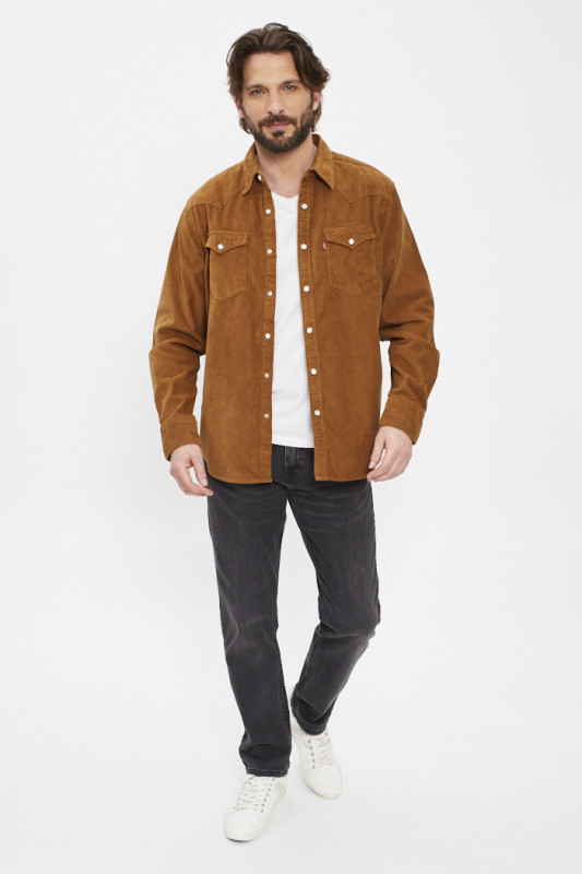 chemise Western Barstow velours marron en coton