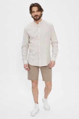 Chemise col mao beige