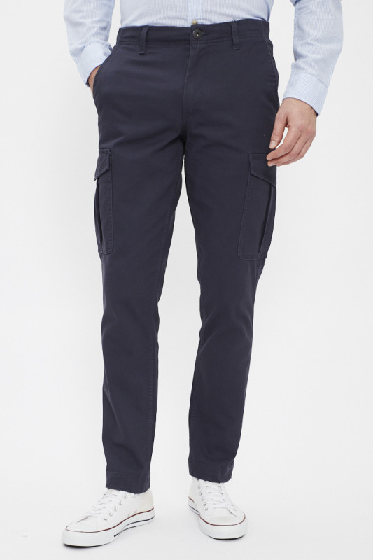 Chino cargo bleu marine coton mélangé homme