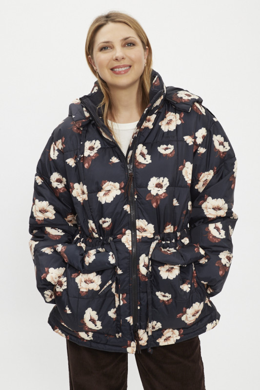 Doudoune noire à fleurs femme