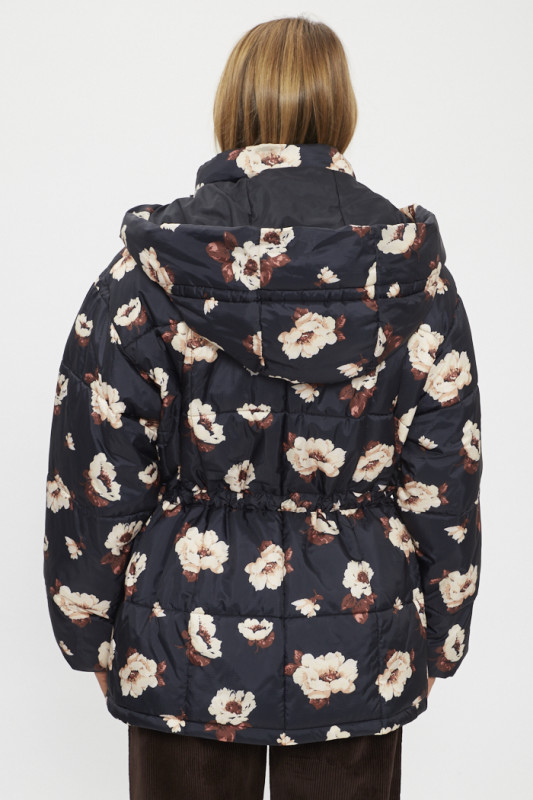 Doudoune noire à fleurs
