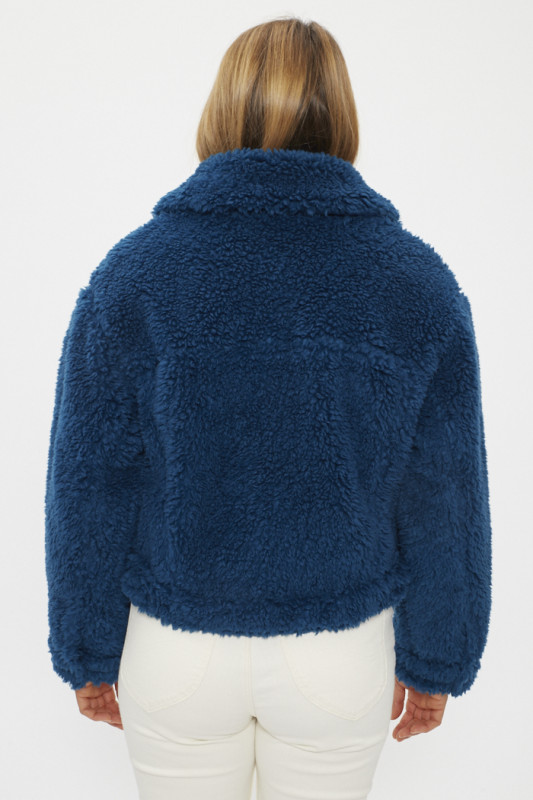 Veste Buble sherpa bleue coupe décontractée