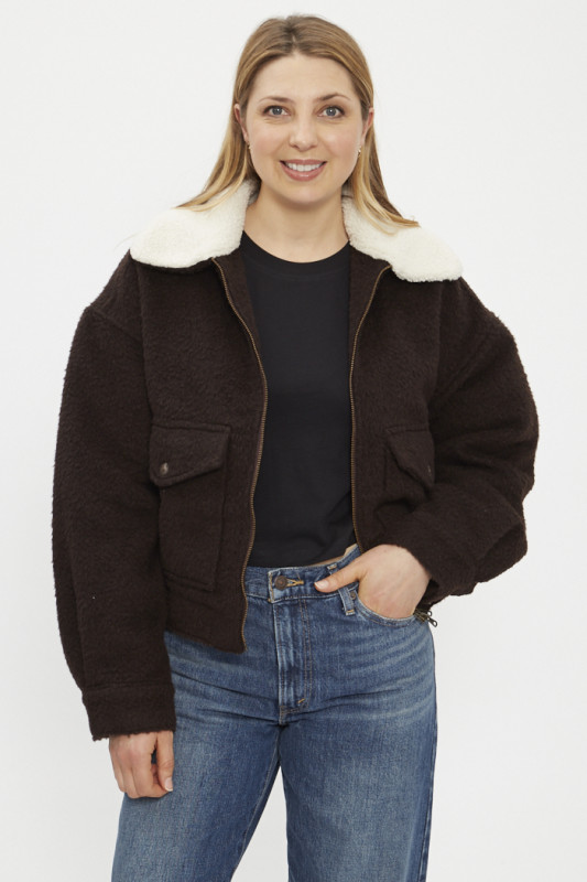 Veste trucker buble marron laine mélangée