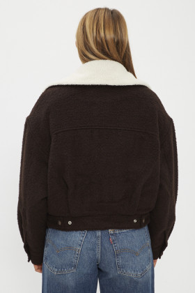 Veste trucker buble marron laine mélangée manches lonuges