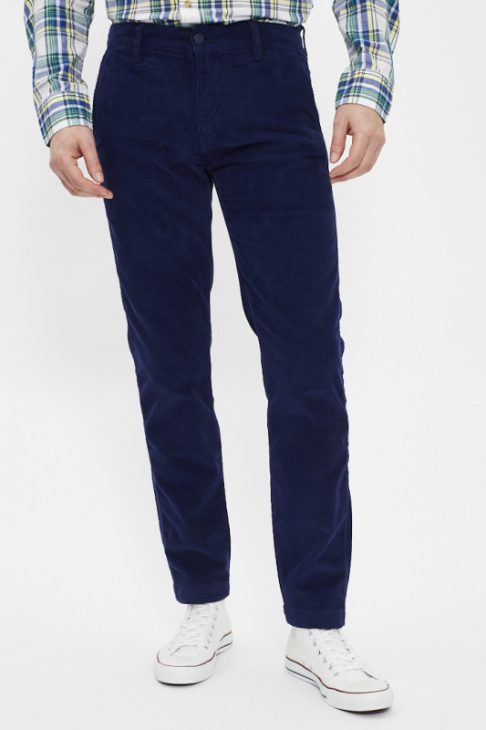 Chino standard velours bleu foncé homme