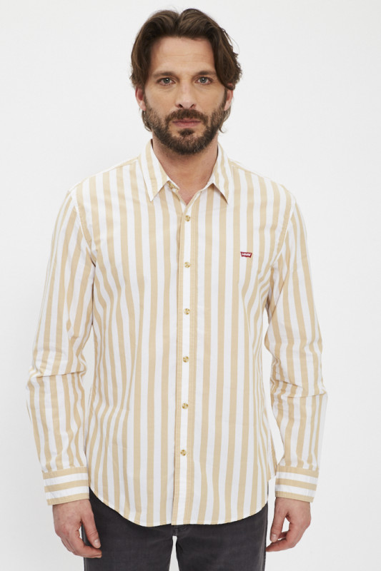 Chemise Ls Battery rayures beige coupe slim homme