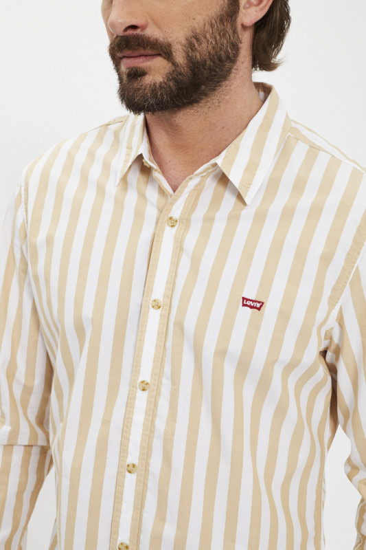 Chemise Ls Battery rayures beige coupe slim en coton