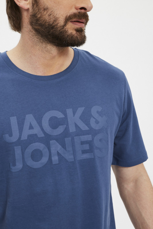 T-shirt imprimé bleu indigo en coton