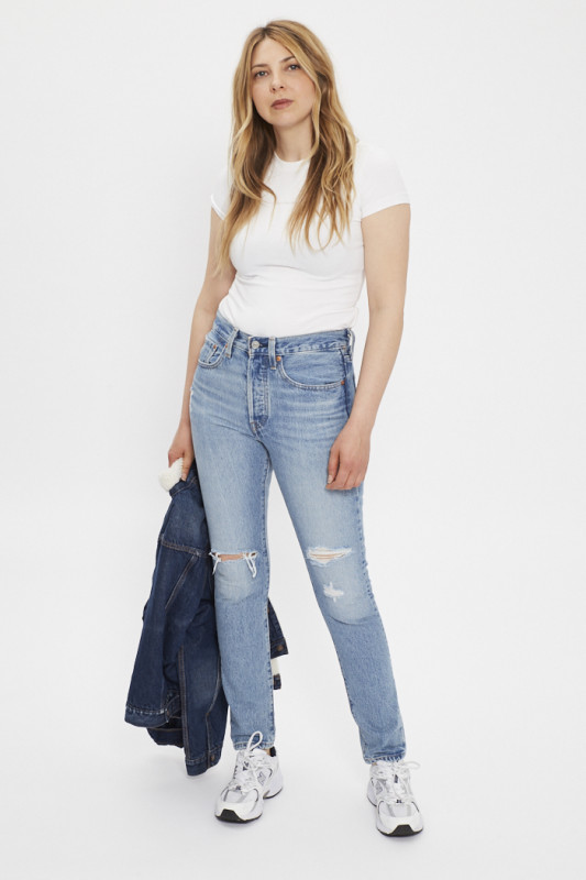 Jeans 501 skinny bleu délavé effet usé femme Levi's