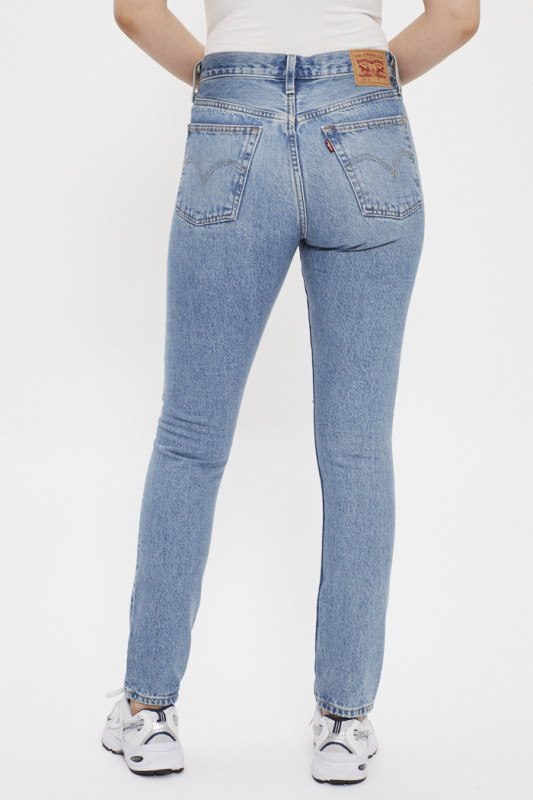Jeans 501 skinny bleu délavé effet usé coton mélangé Levi's