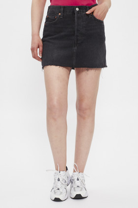 Jupe en jeans noir délavé femme