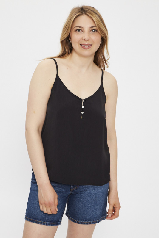 Top à bretelles noir uni femme