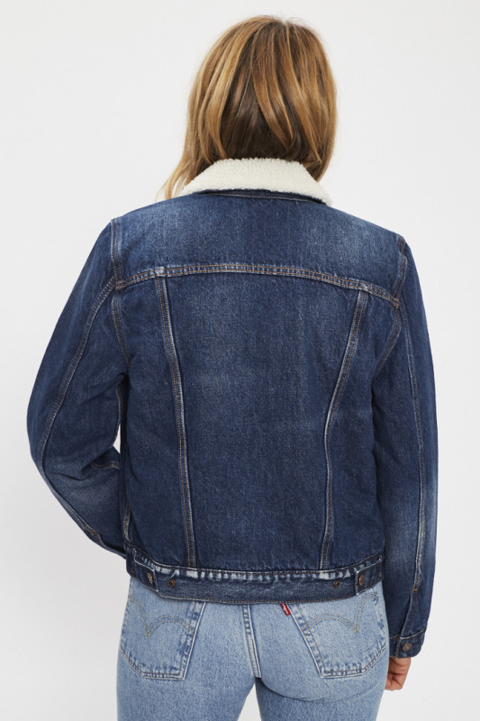 Veste trucker sherpa dark indigo femme