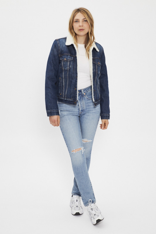 Veste trucker sherpa dark indigo femme levi's