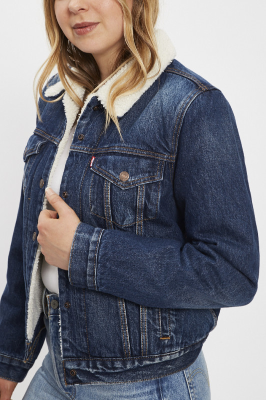 Veste trucker sherpa dark indigo levi's en coton