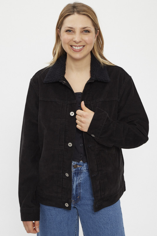 Veste trucker en velours noir femme