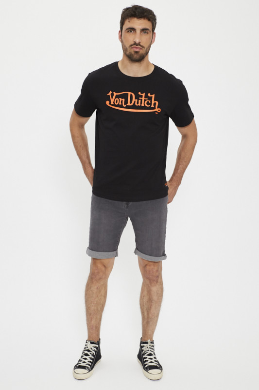 T-shirt homme Von Dutch Bruce noir logo orange en coton von dutch