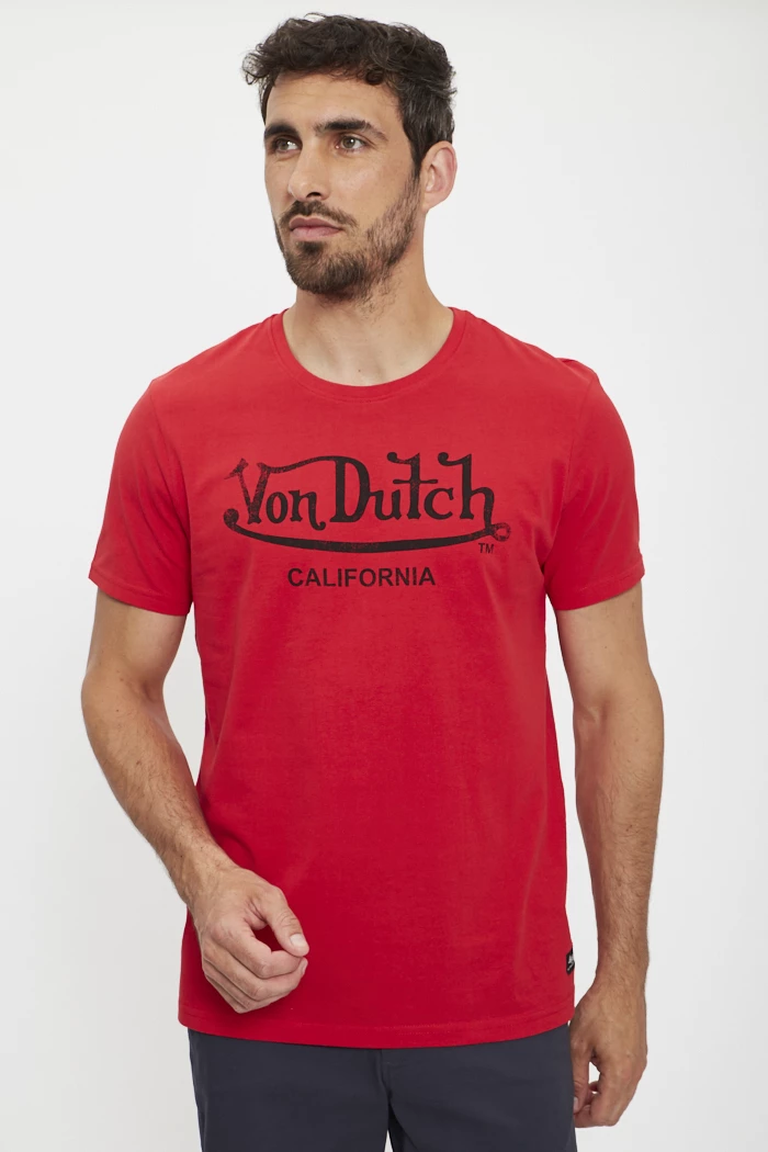 T-shirt rouge coupe regular col rond homme Von Dutch | Destock Jeans