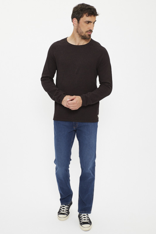 Pul col rond marron chiné homme Jack & Jones