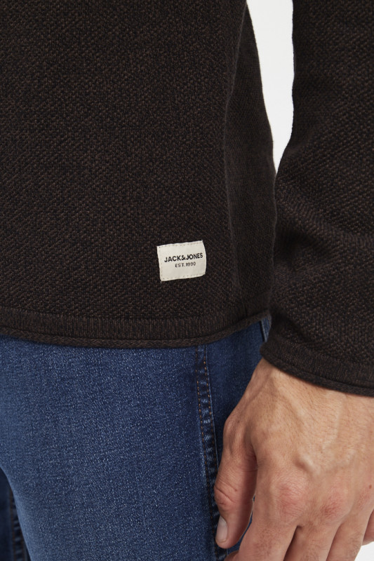 Pul col rond marron chiné en coton jack & jones