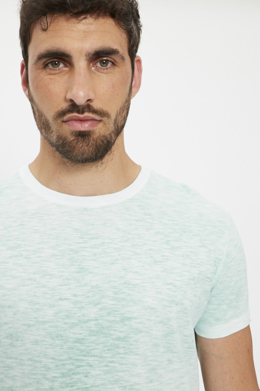 Tee Shirt Tino-A Blanc et vert Chiné coton panama brothers