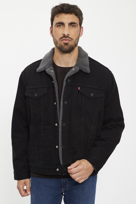 Veste Trucker sherpa noire type 3 homme