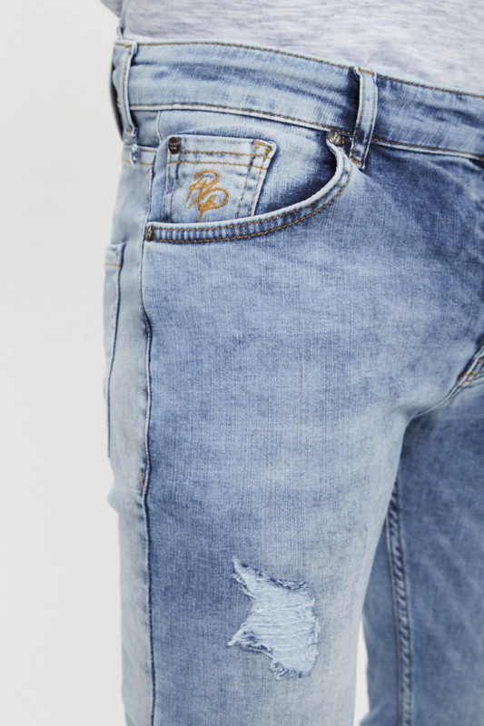 Jeans déchiré regular bleu délavé coton mélangé Project X 