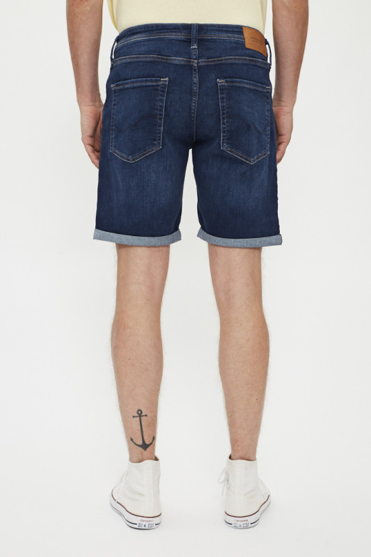 Short à revers extensible bleu denim coton mélangé