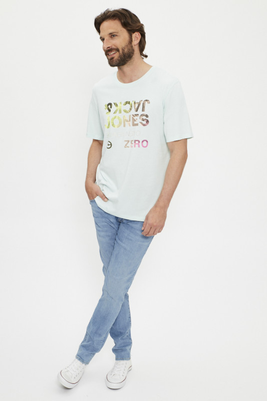 T-shirt graphique vert d'eau en coton jack & jones