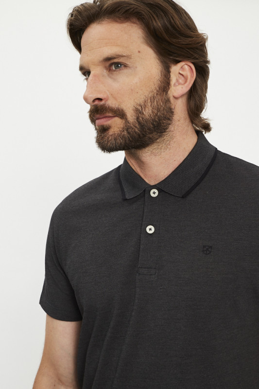 Polo anthracite effet chiné jack & jones coton mélangé