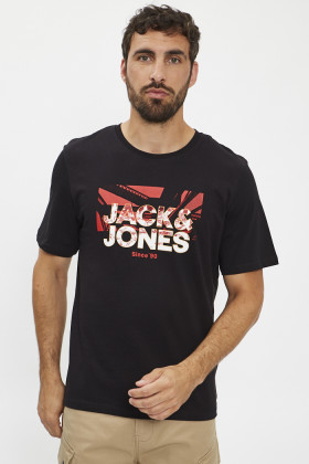 T-shirt noir logo Graphique rouge et blanc homme