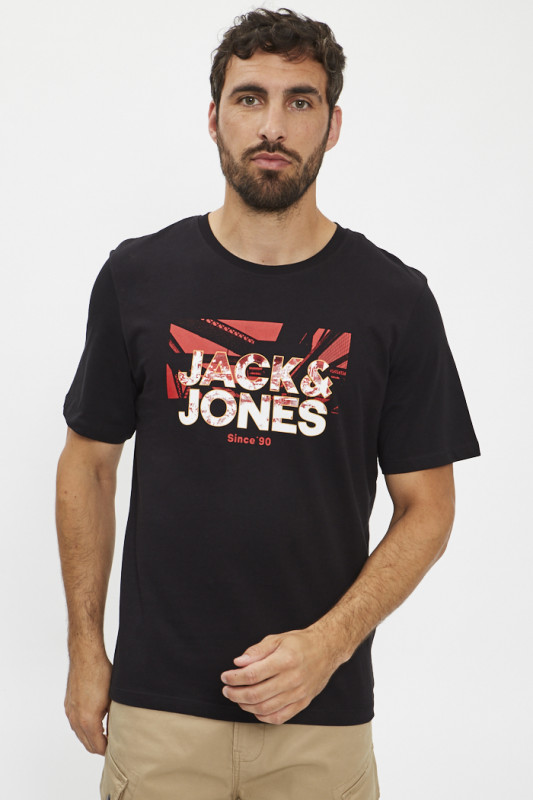 T-shirt noir logo Graphique rouge et blanc homme