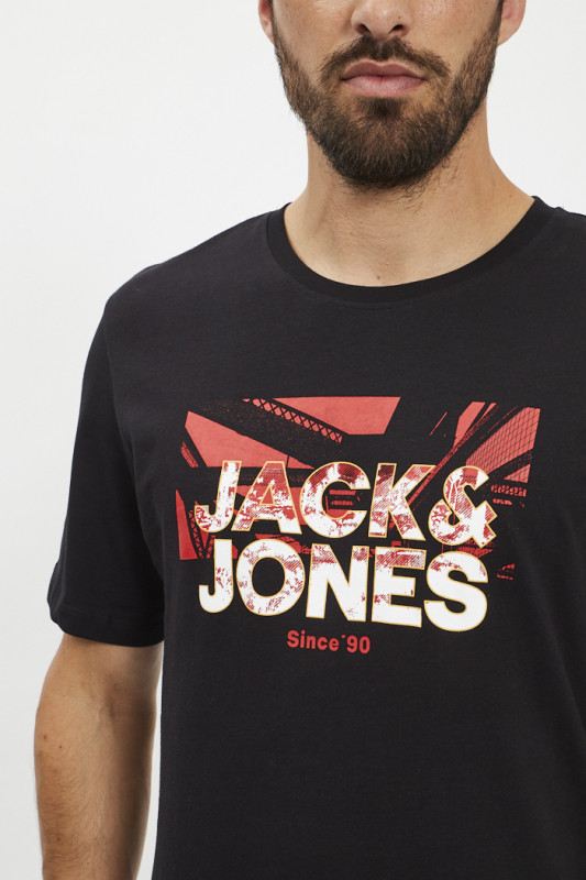 T-shirt noir logo Graphique rouge et blanc jack & jones en coton