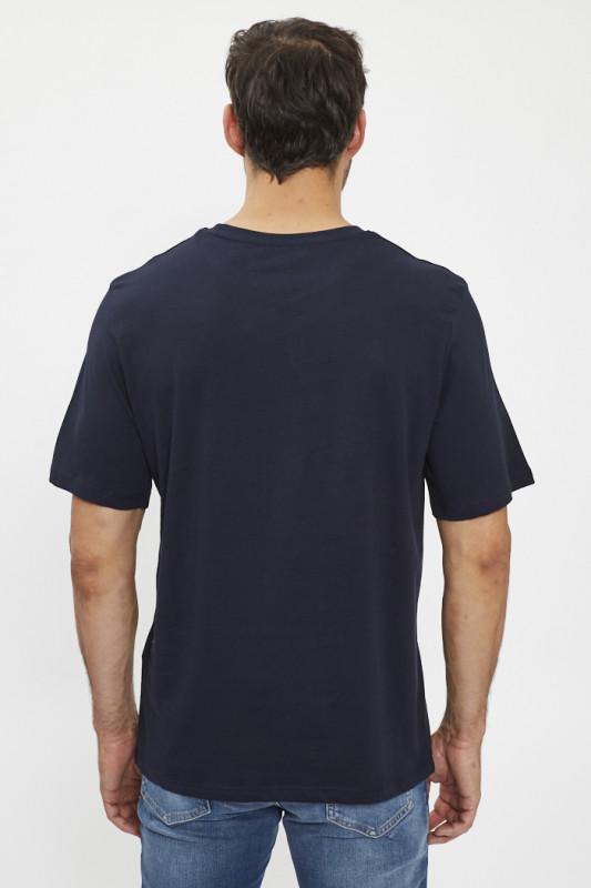 T-shirt bleu marine logo graphique jaune et bleu 