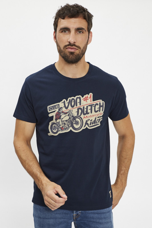 T- shirt regular fit col rond bleu marine homme