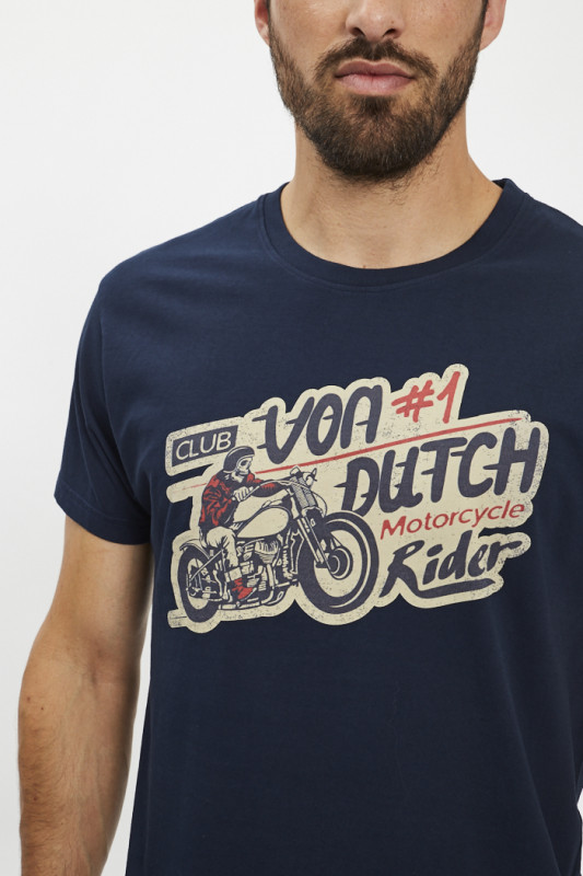 T- shirt regular fit col rond bleu marine coton von dutch