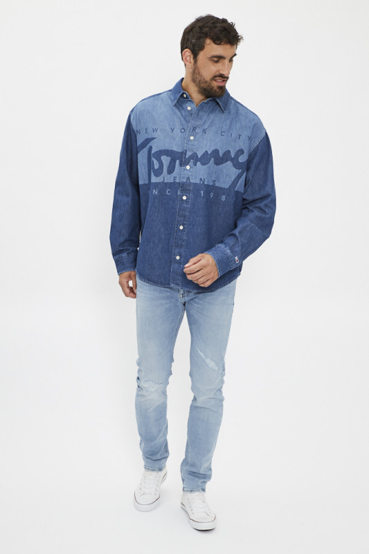 Chemise en jean bleu délavé & indigo