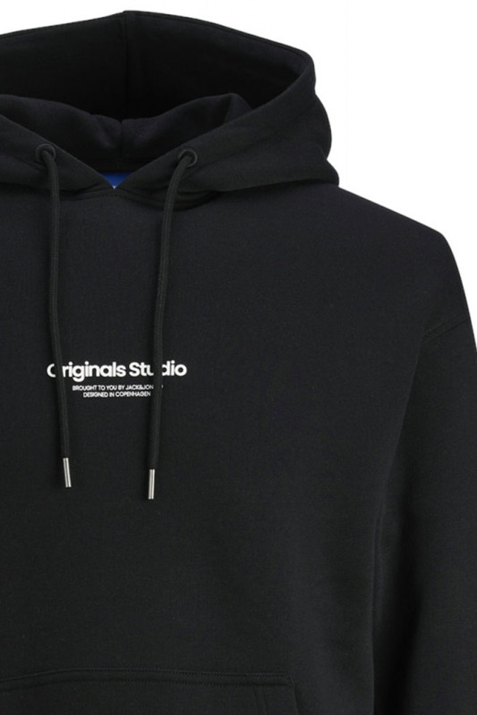 Sweat à capuche noir coton mélangé homme