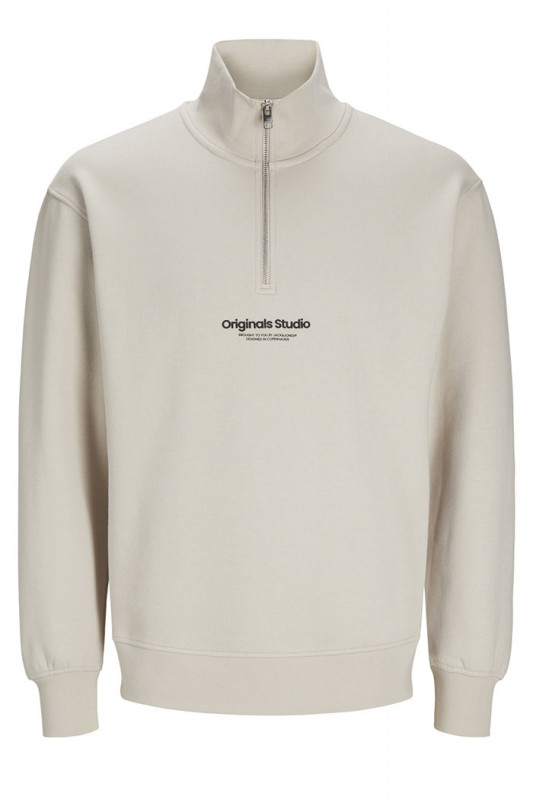 Sweat col montant zippé beige homme