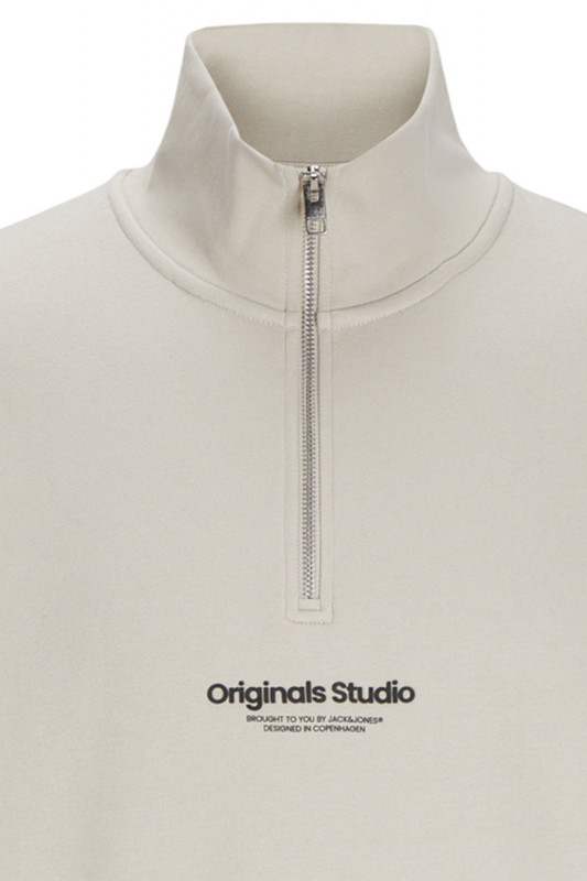 Sweat col montant zippé beige