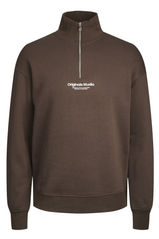 Sweat col montant zippé chocolat homme