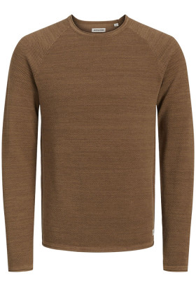Pull tricoté col rond marron
