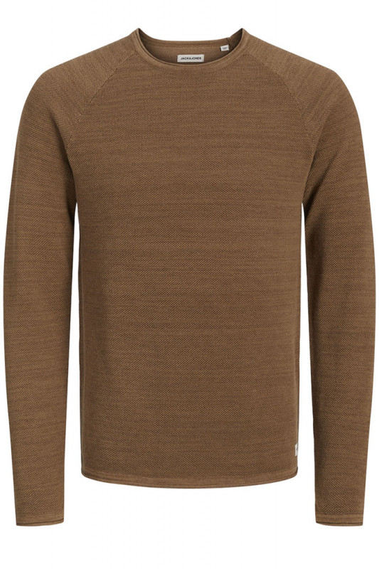 Pull tricoté col rond marron