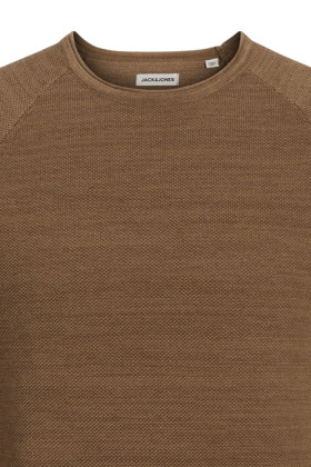 Pull tricoté col rond marron homme