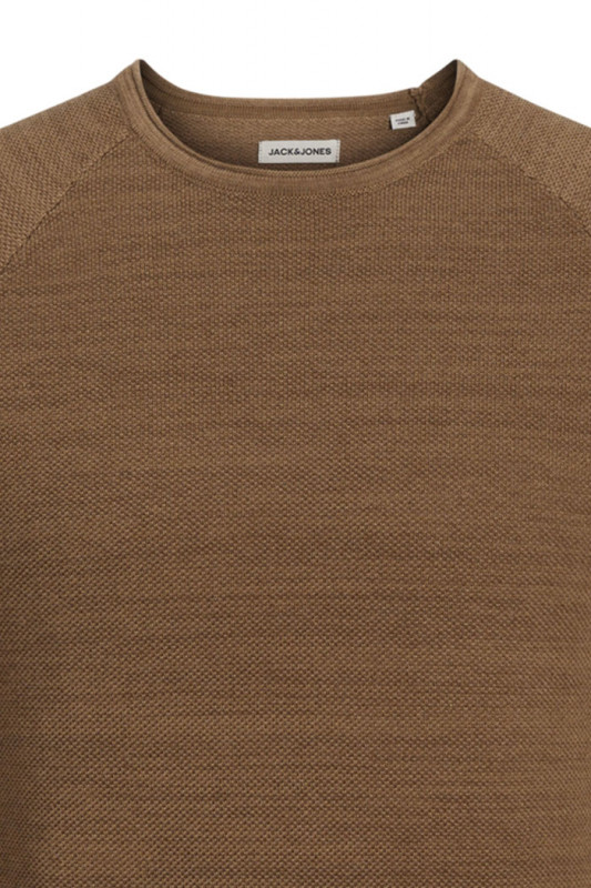 Pull tricoté col rond marron homme