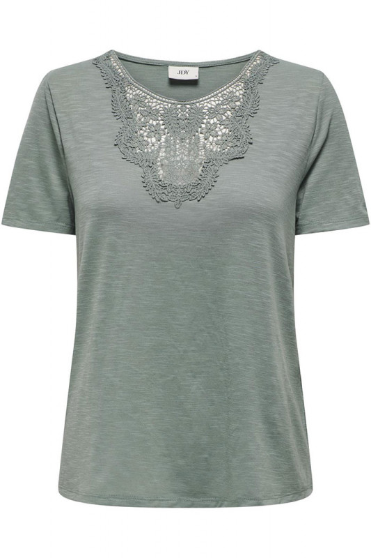 T-shirt vert col dentelle manches courtes