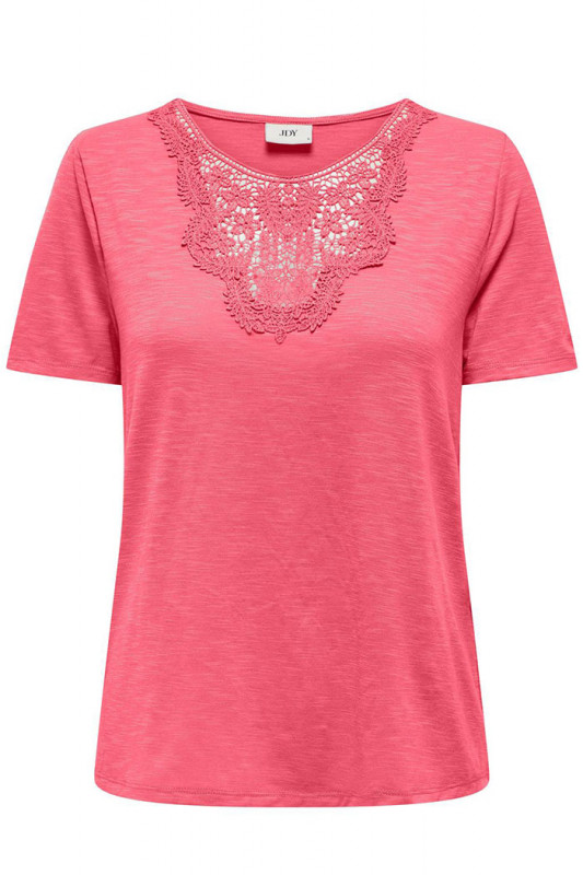 T-shirt corail col dentelle femme