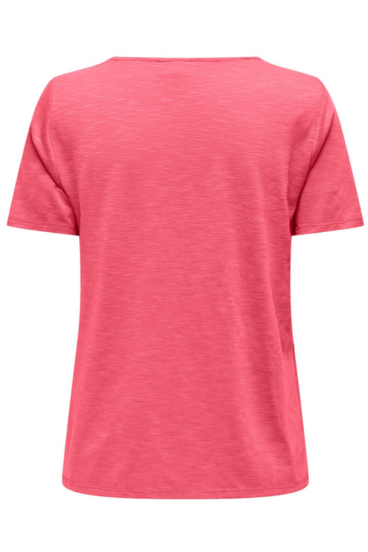 T-shirt corail col dentelle