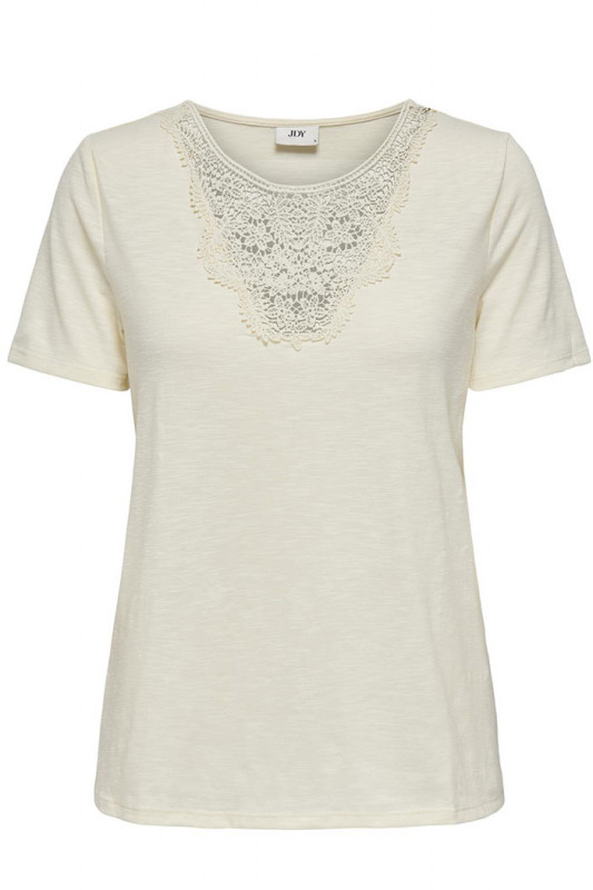T-shirt beige col dentelle femme